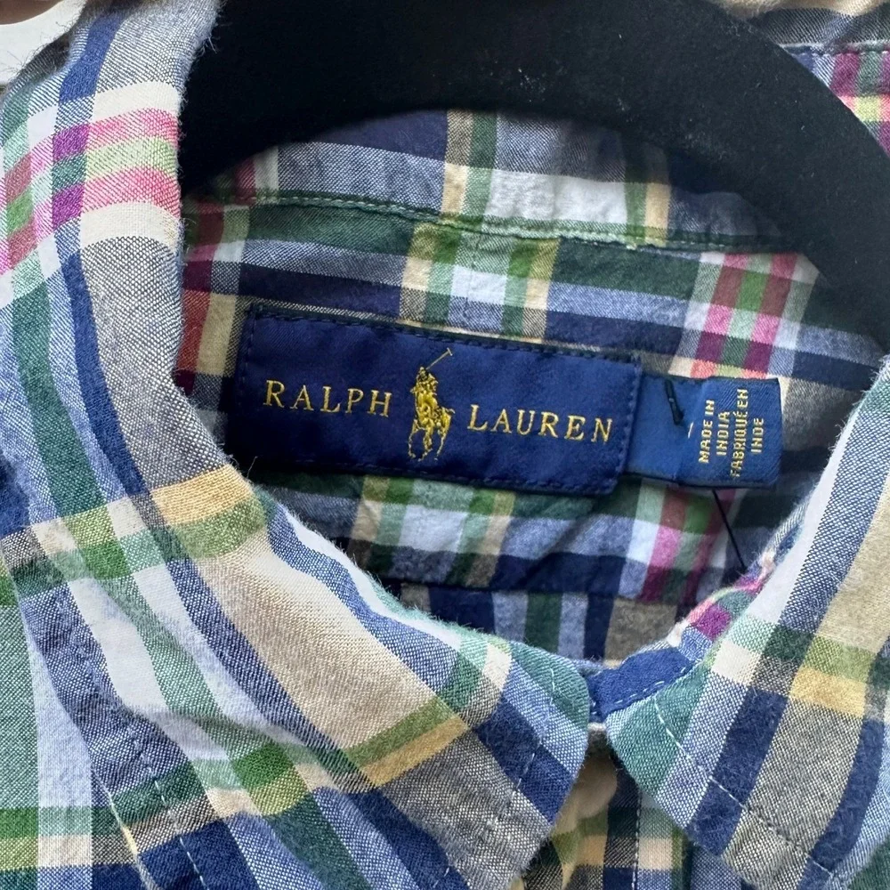 Ralph Lauren Mens Medium Plaid Button Down Short Sleeve Casual Shirt